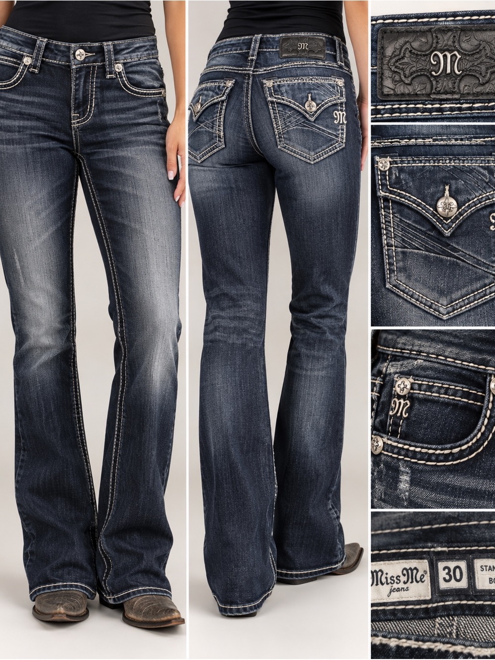 Miss Me Women's Dark Wash Bootcut Jeans - Navy Blue